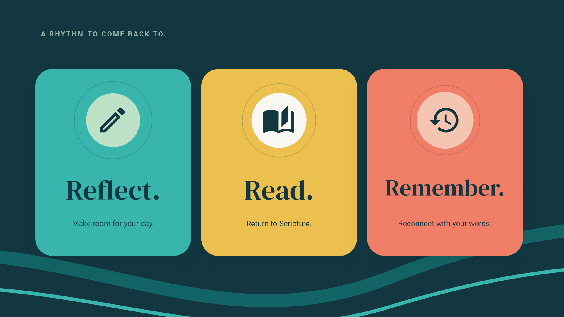 Reflect, Read and Remember: animated Recall cards in turquoise, amber and coral.